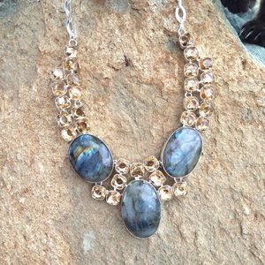 Labradorite & Crystal statement necklace - 24" adjustable.